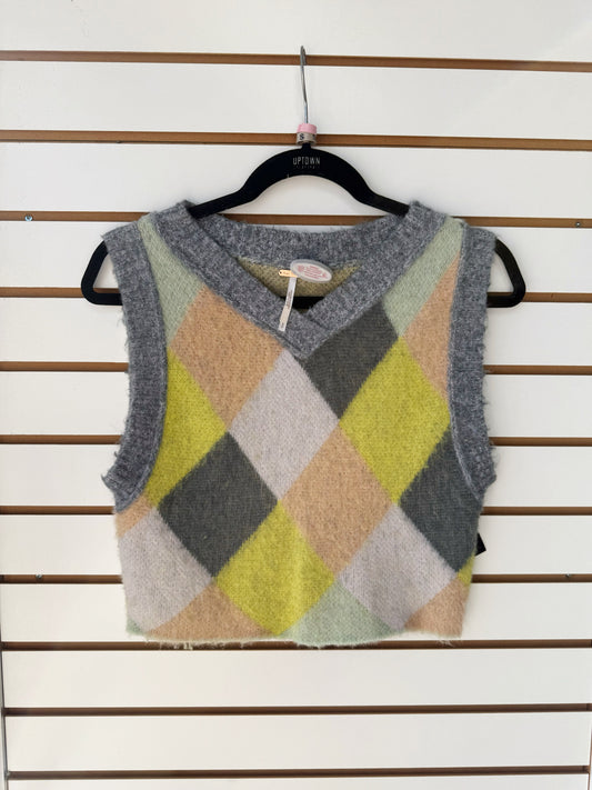 Free People Quinn argyle sweater vest Small