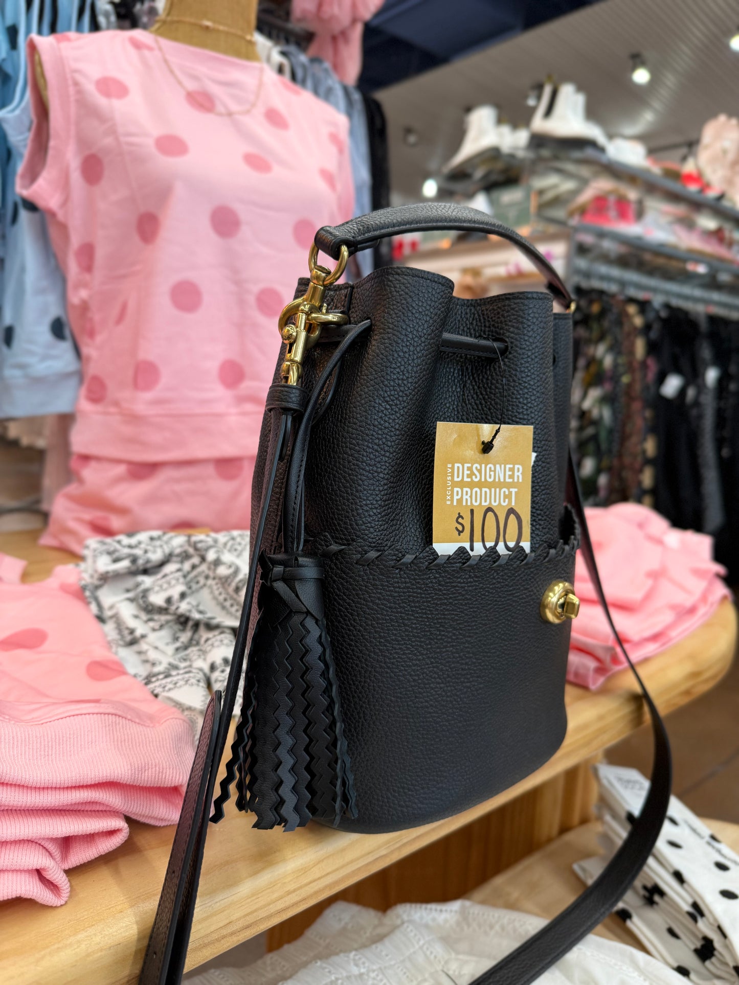 Coach Lora black leather whipstitch bucket bag with dustbag