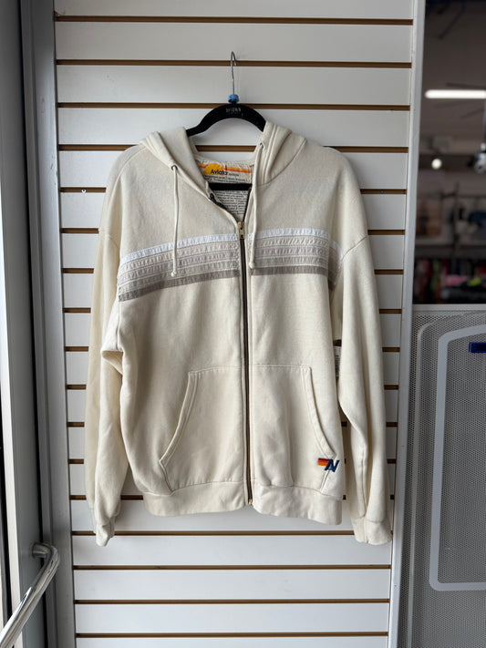 Aviator nation cream 5 stripe zip up hoodie size large