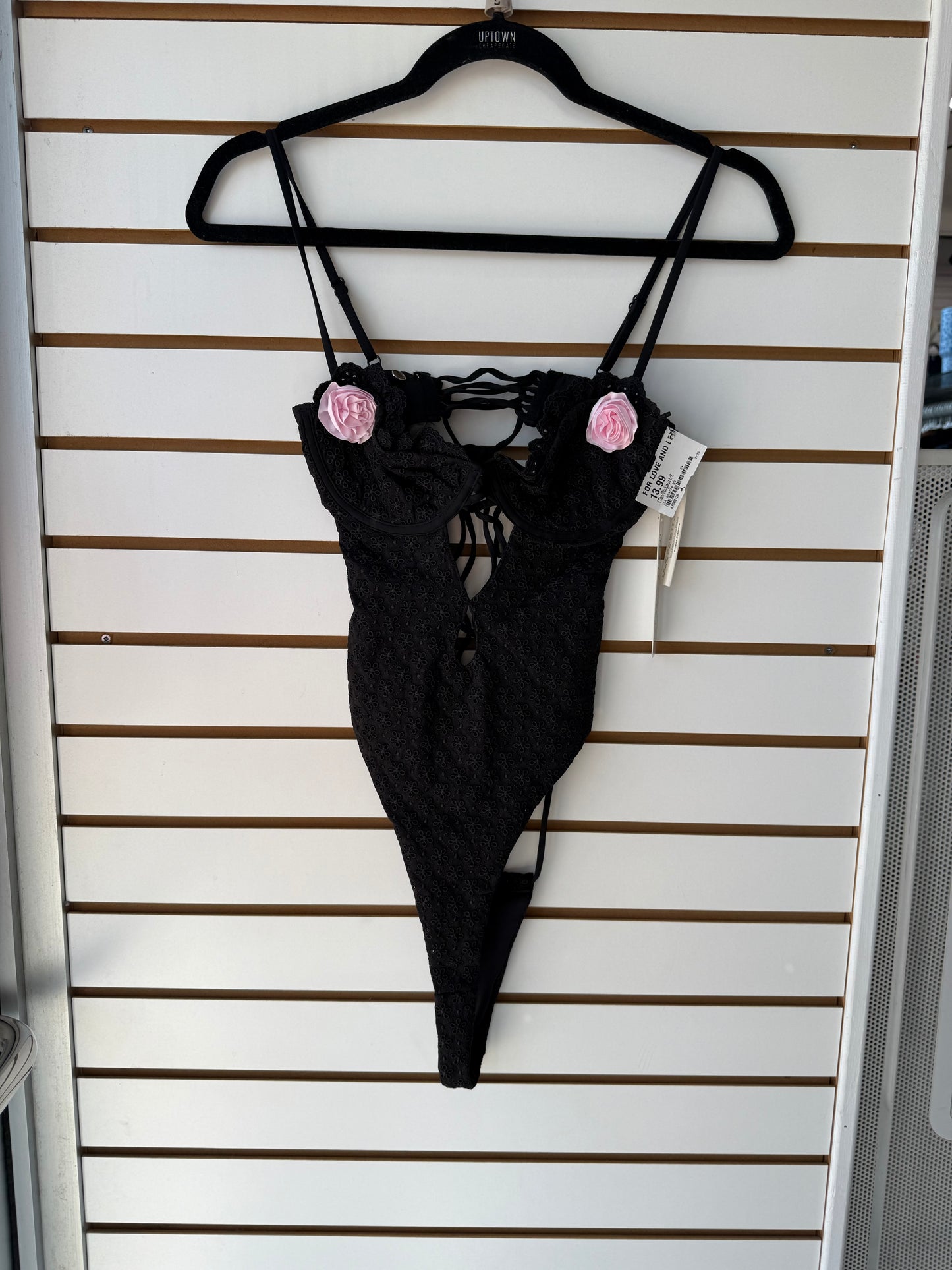NWT For Love & Lemons black flower bodysuit size S