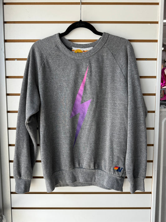 Aviator Nation gray lightning bolt pullover size small