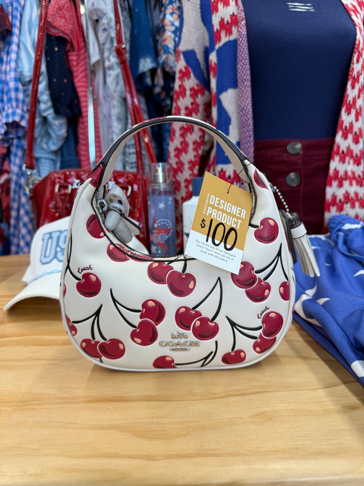Coach cherry Carmen mini bag with crossbody strap