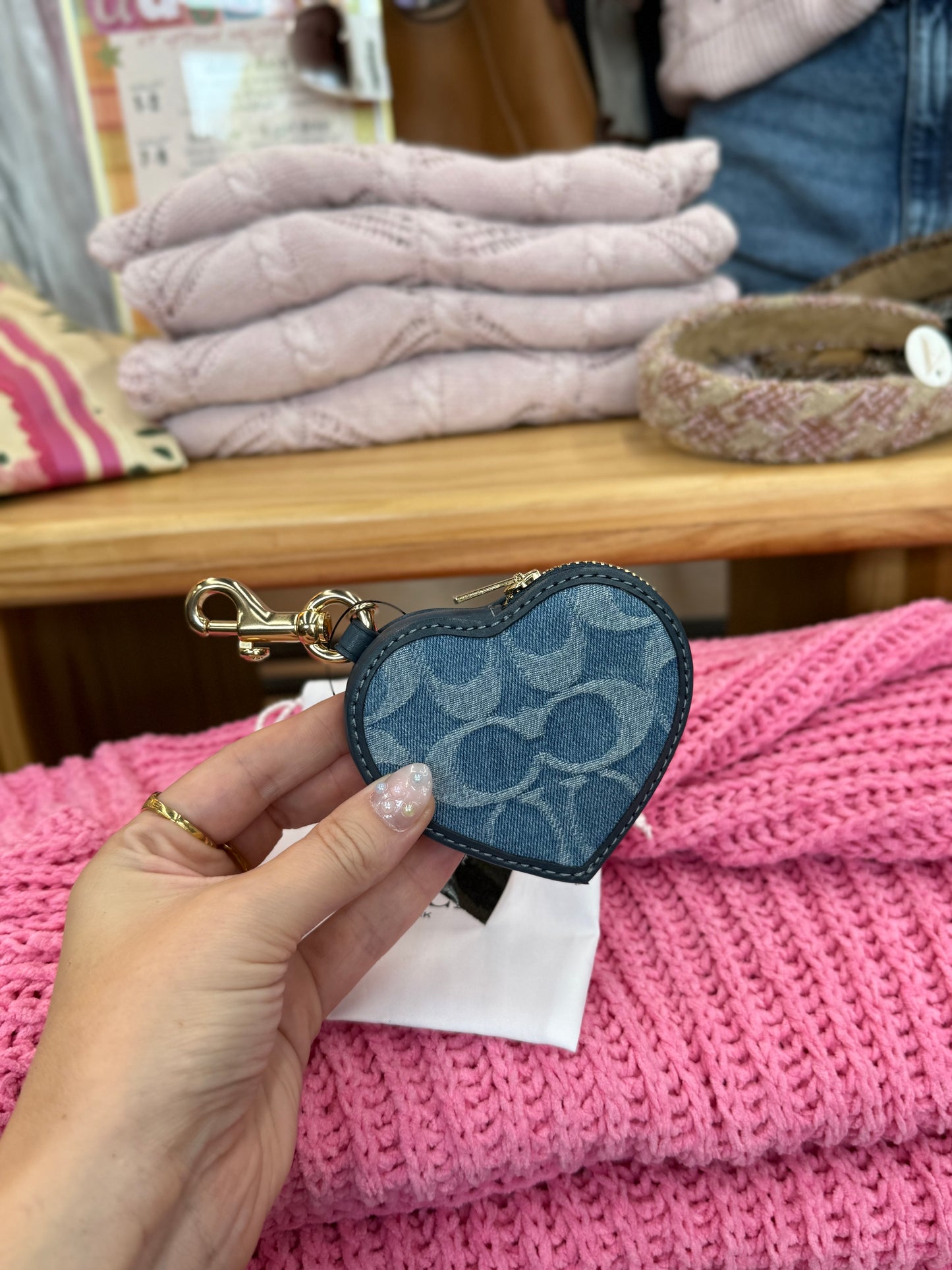 NWOT Coach denim heart bag charm