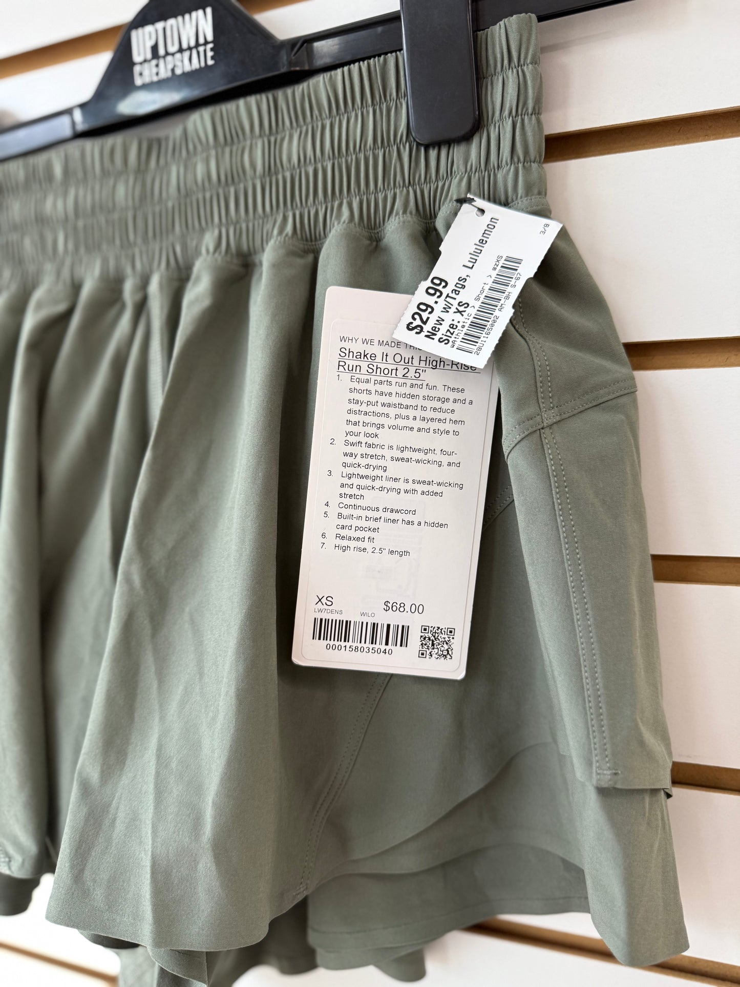 NWT Lululemon shake it out high rise run short size XS
