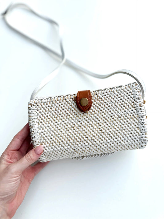 Anthropologie white rattan crossbody bag