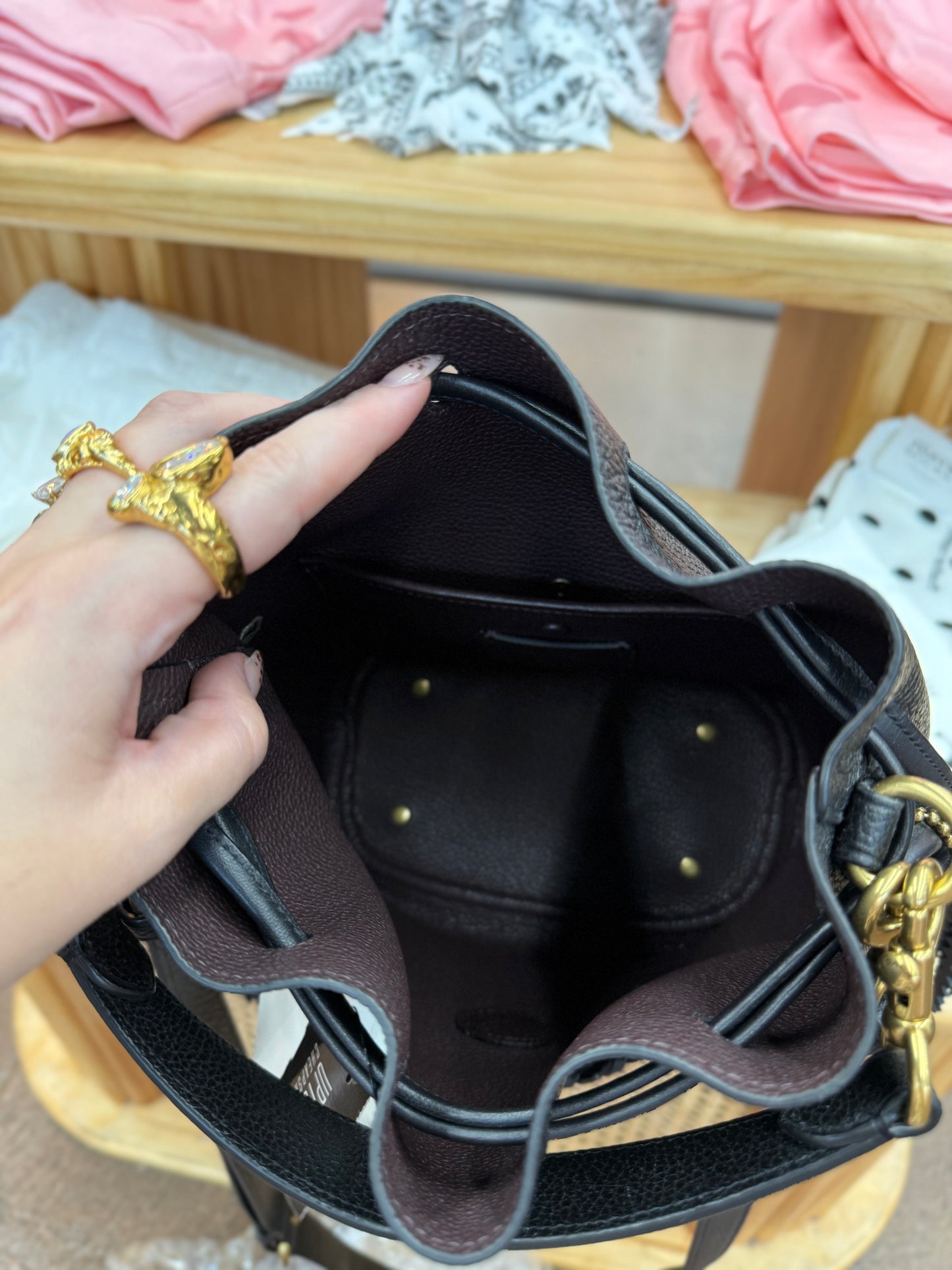 Coach Lora black leather whipstitch bucket bag with dustbag