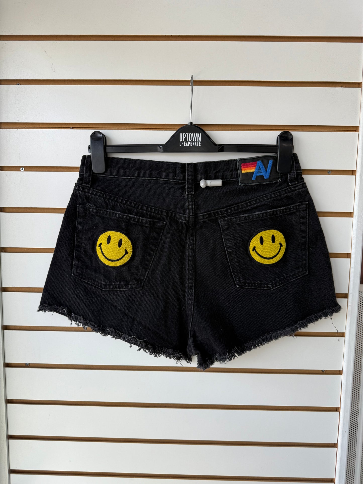 Aviator Nation Keep Smiling black denim shorts sz 30