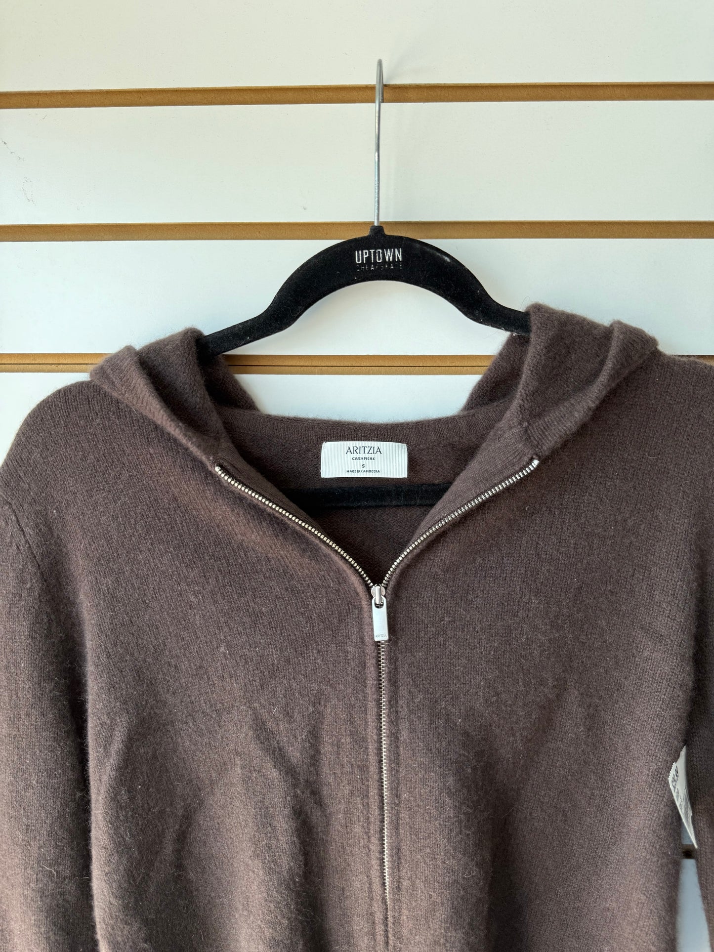 Aritzia brown hooded cashmere zip up size small