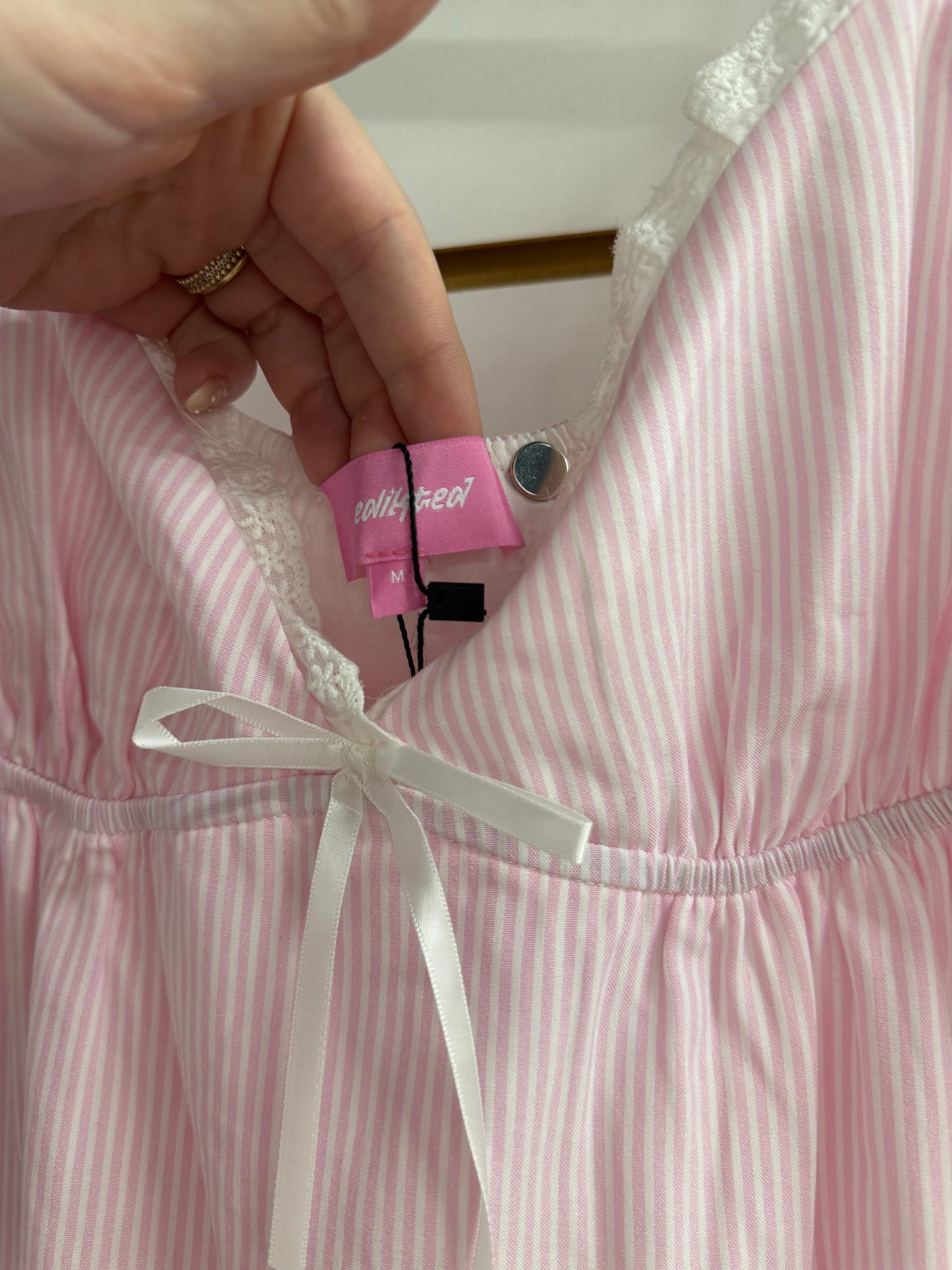 NWT Edikted Danira pink pinstripe babydoll dress sz Med