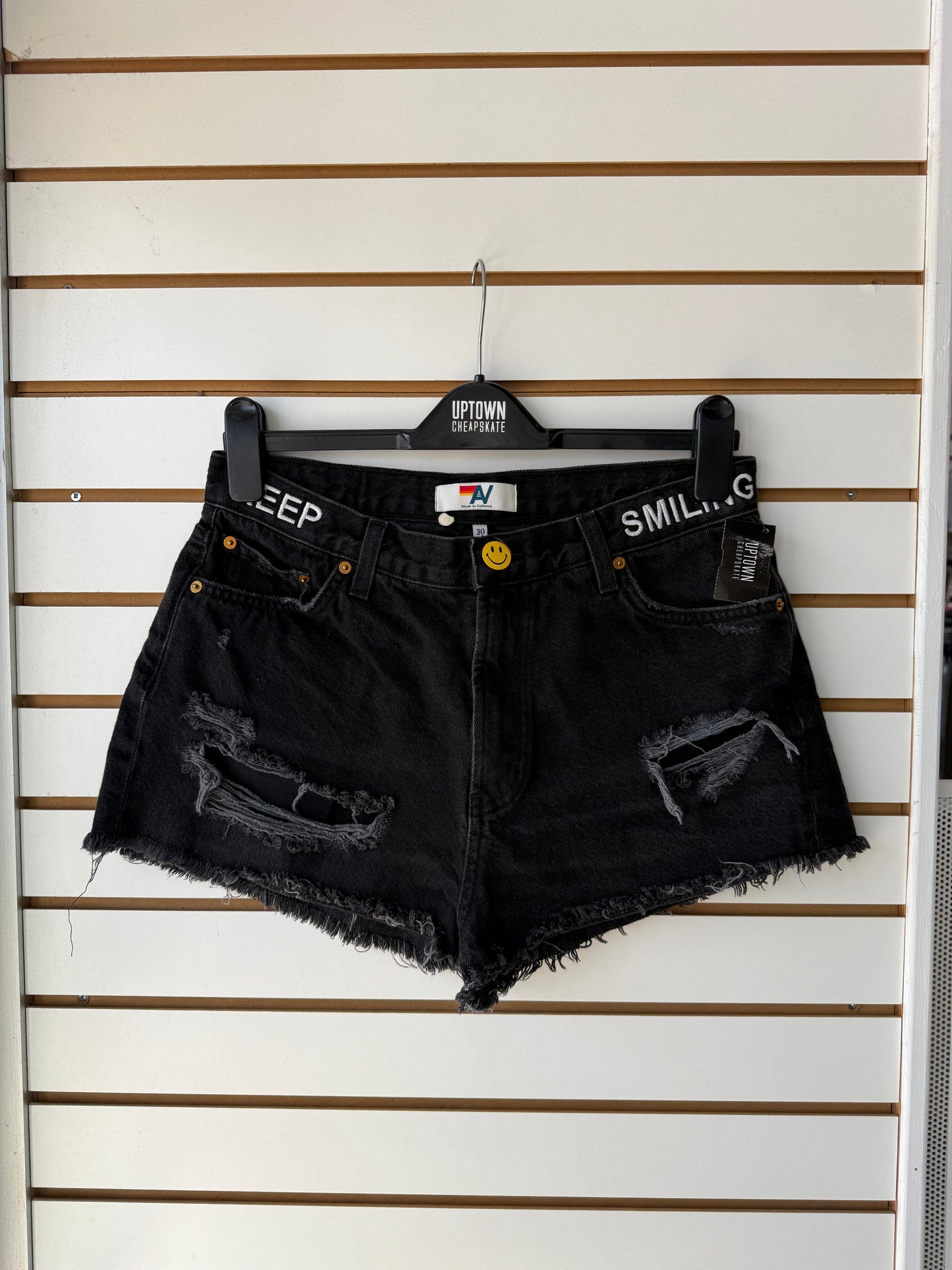 Aviator Nation Keep Smiling black denim shorts sz 30