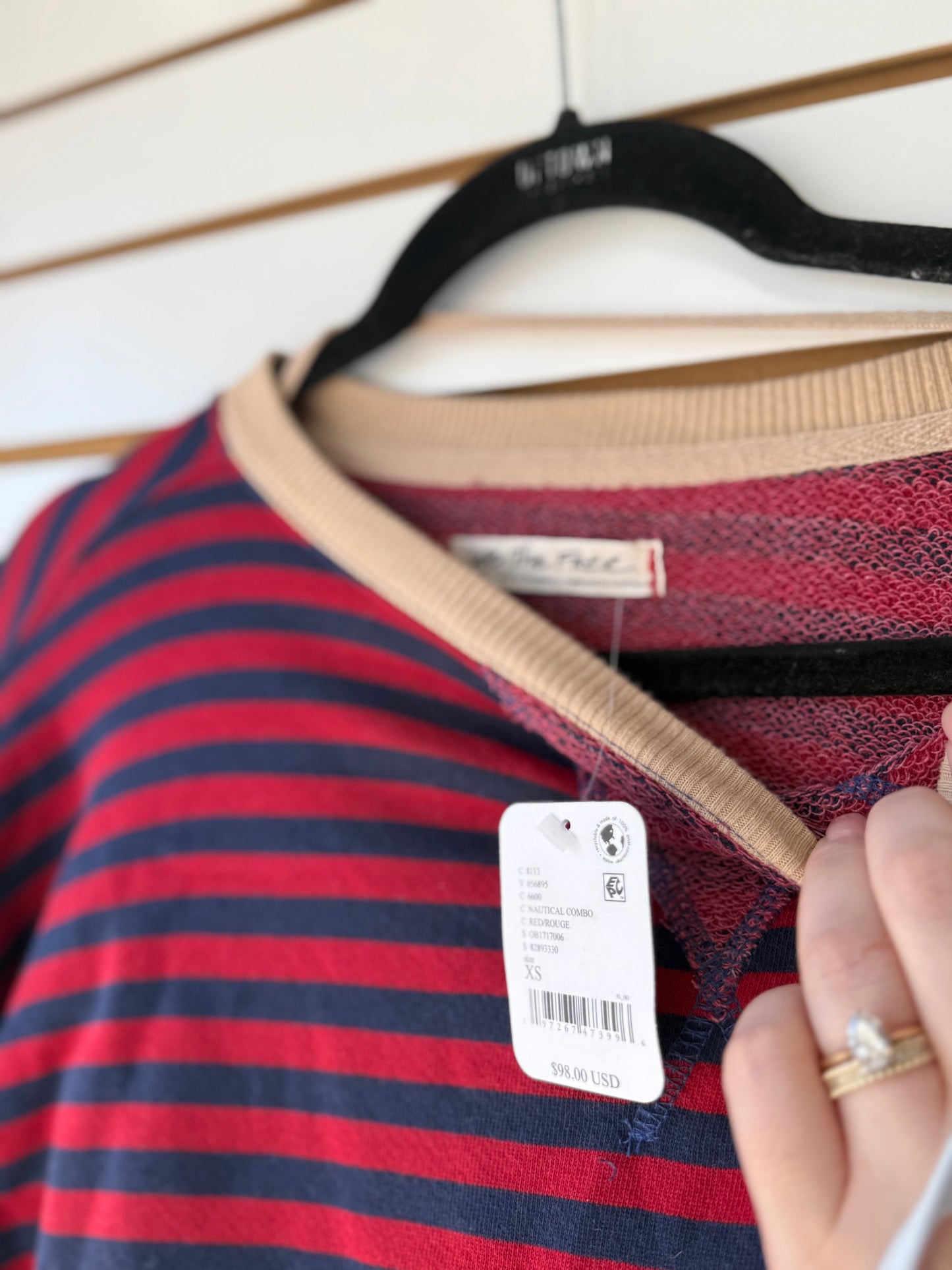 NWT We the Free red and navy striped pullover size XS oversized fit