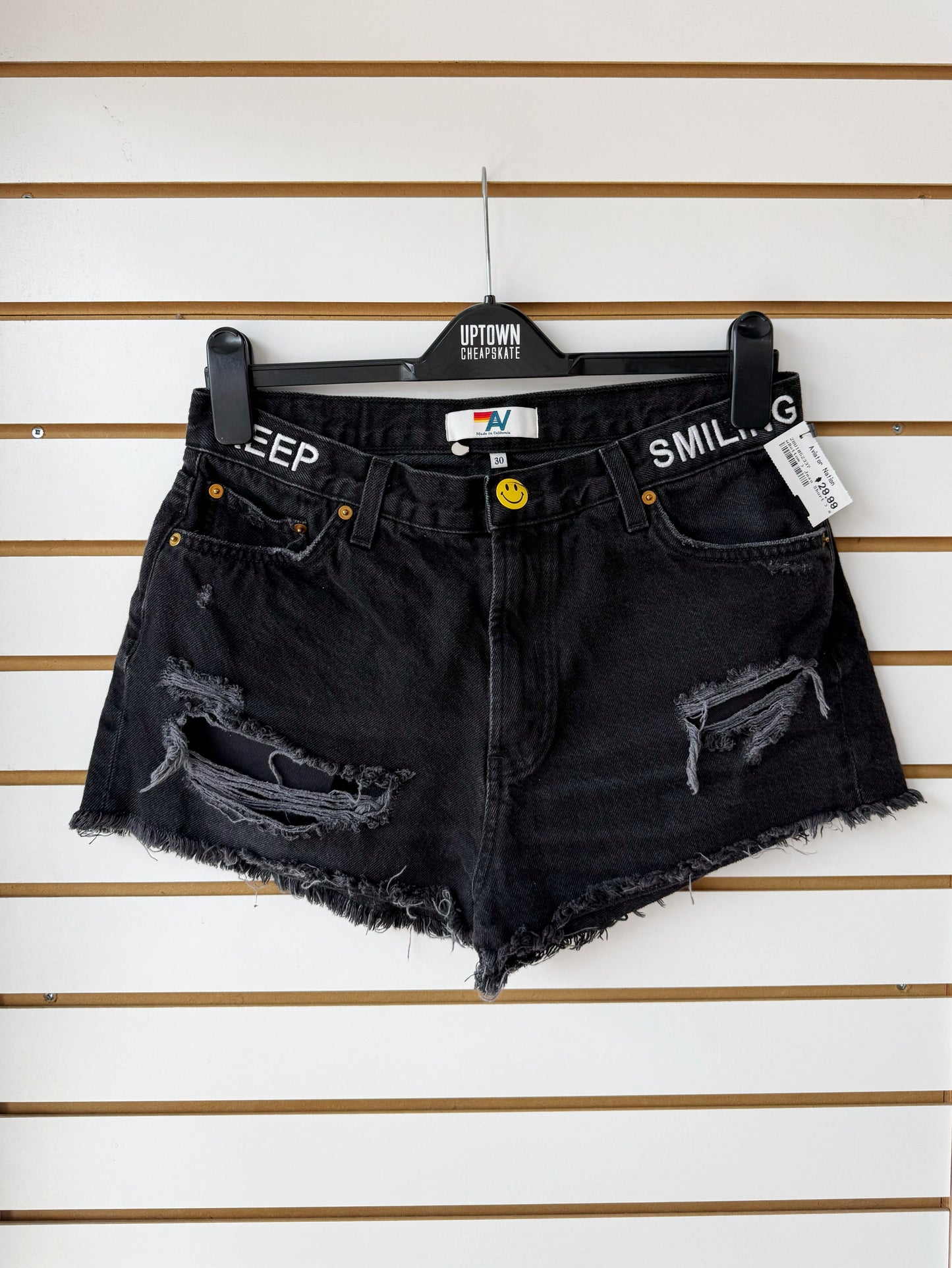 Aviator Nation Keep Smiling black denim shorts sz 30