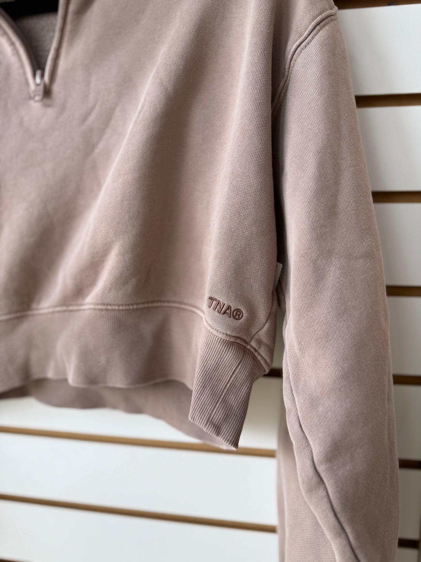 TNA sweat fleece cropped quarter zip size medium