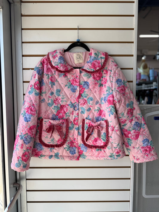 Fantastic Fawn pink floral quilted jacket size large