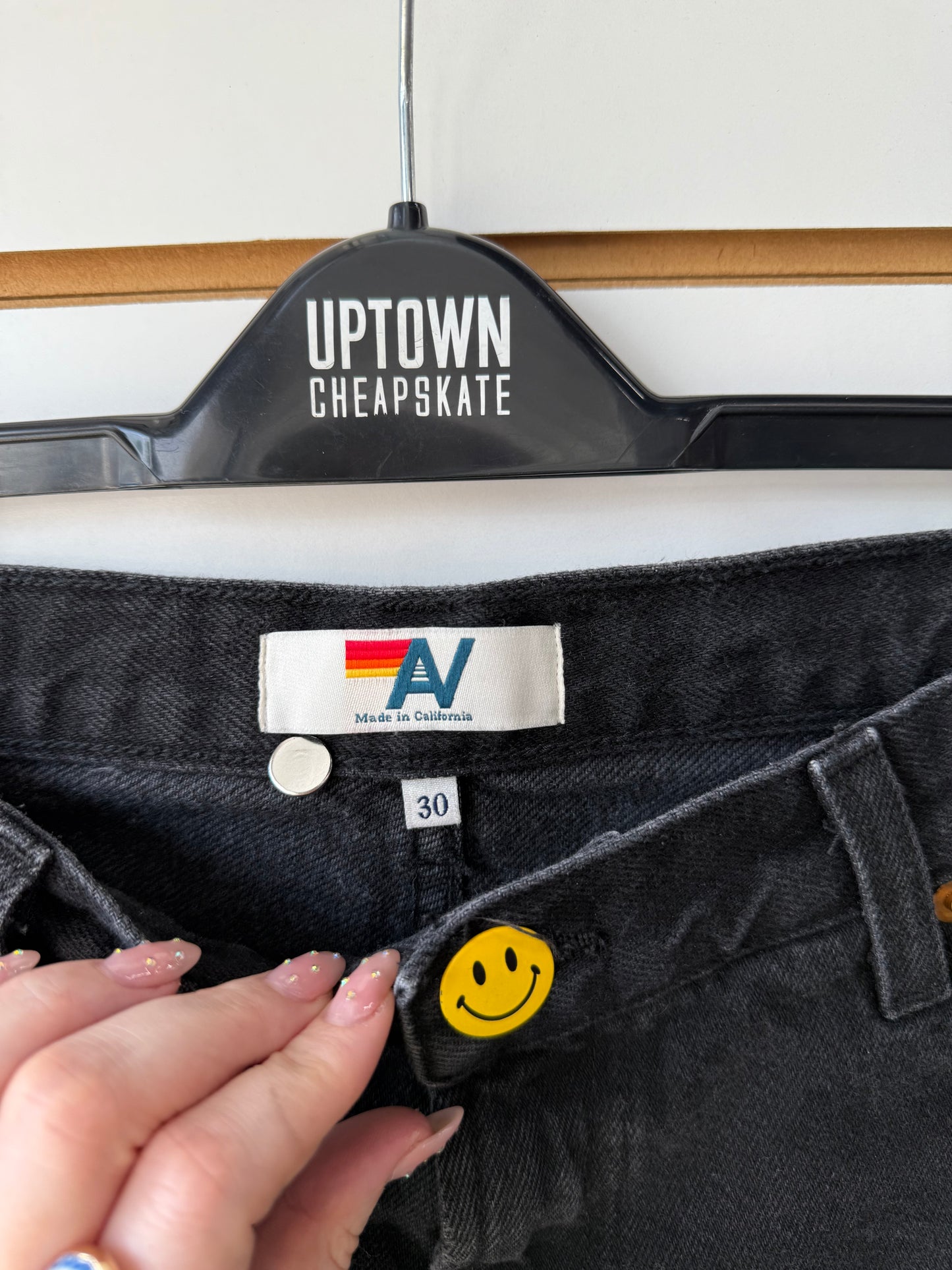 Aviator Nation Keep Smiling black denim shorts sz 30