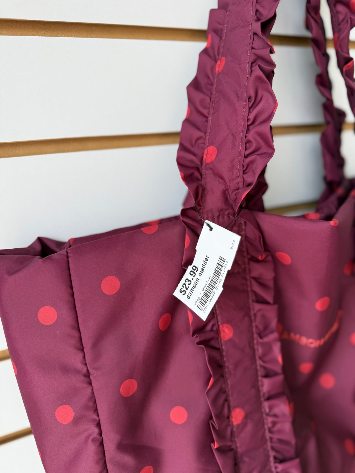 Damson Madder polka dot ruffle totebag