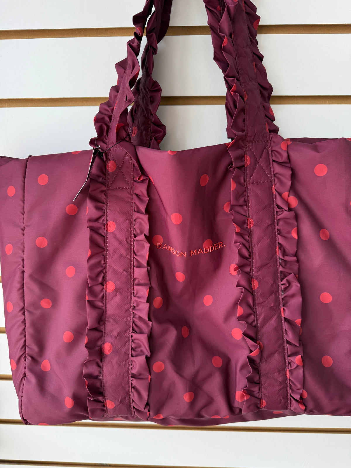 Damson Madder polka dot ruffle totebag