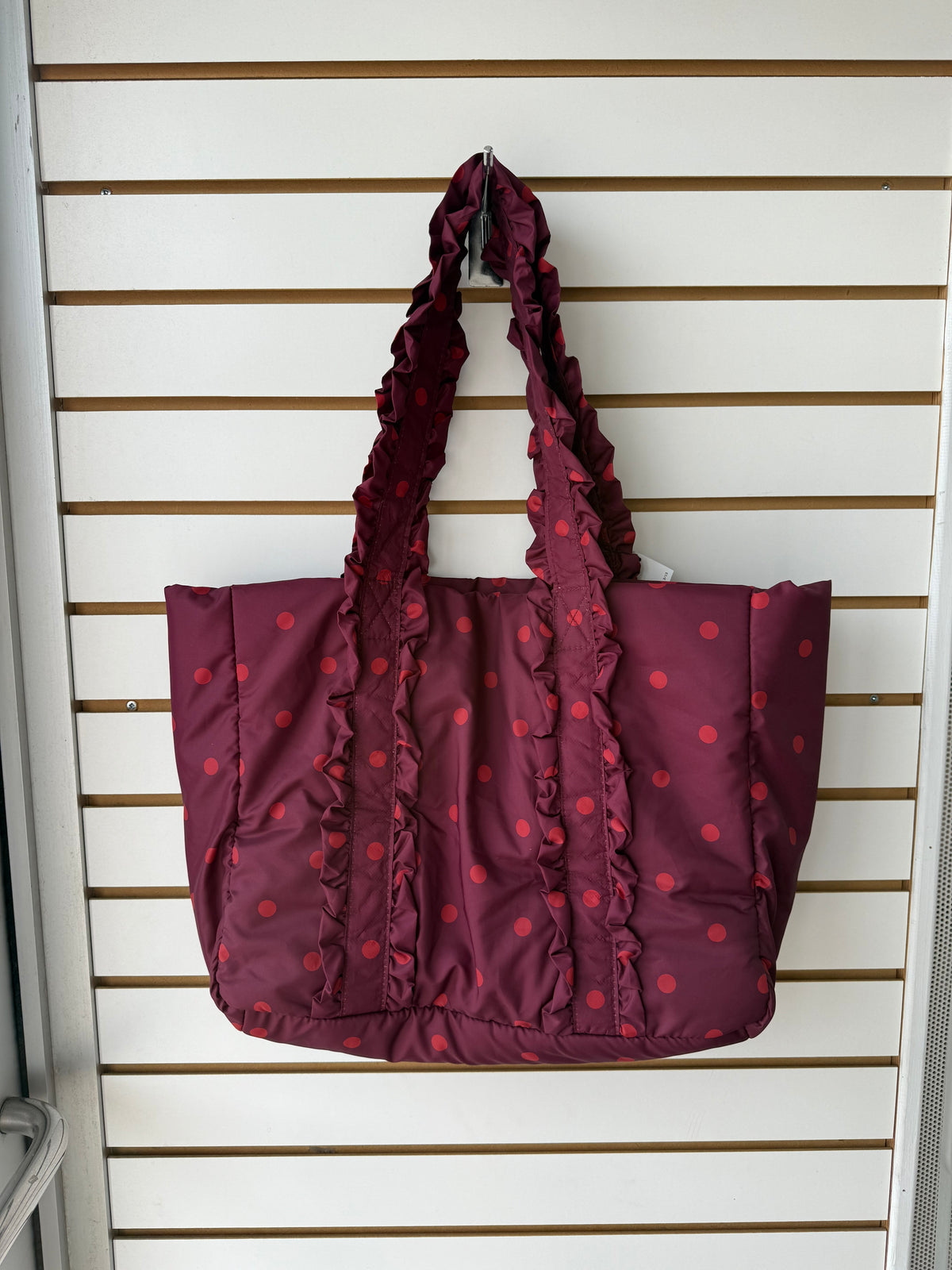 Damson Madder polka dot ruffle totebag